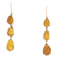 Pendants d'oreilles en or jaune 14 carats avec feuilles de citrine