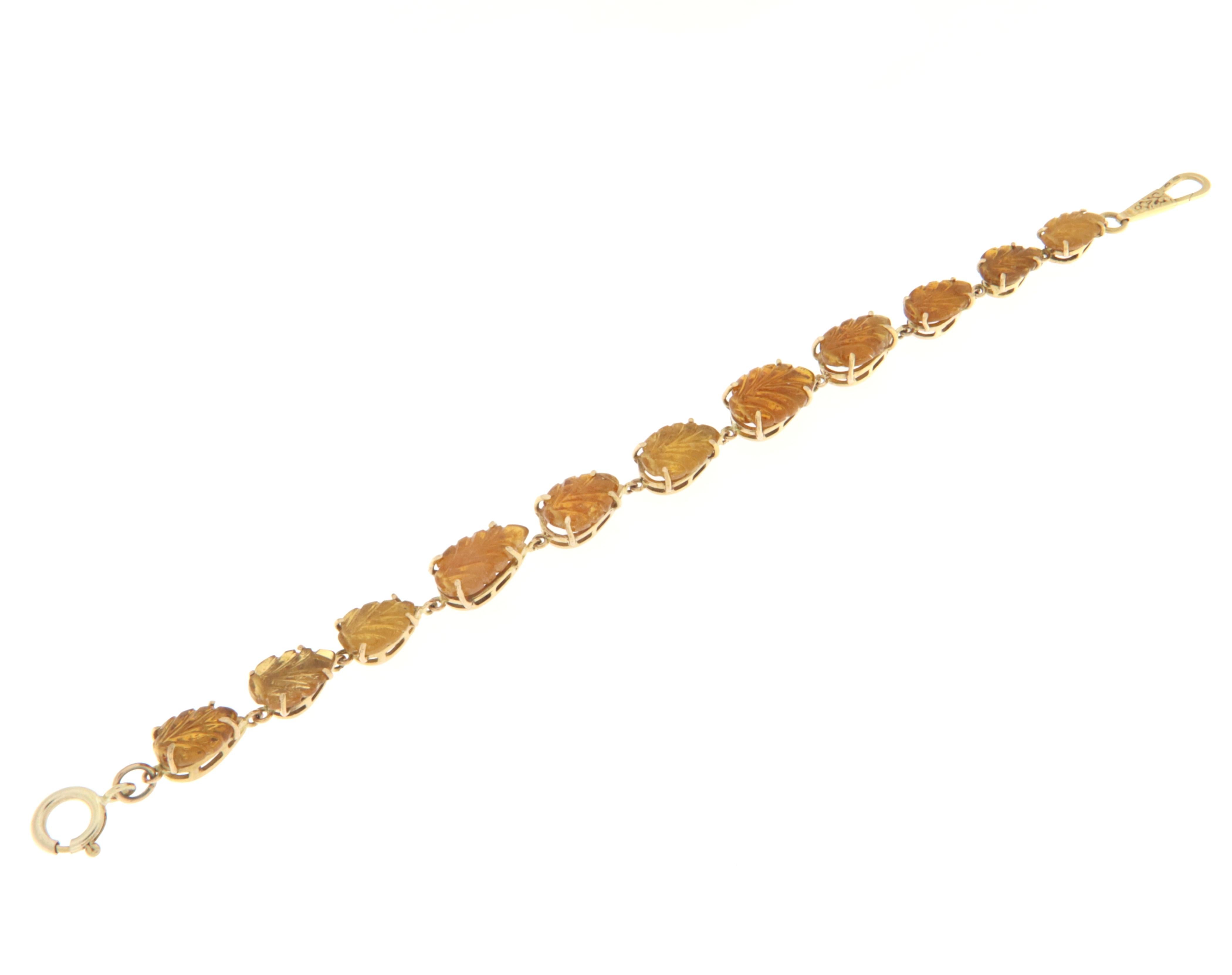 Uncut Citrine Leaves 18 Karat Yellow Gold Cuff Bracelet For Sale