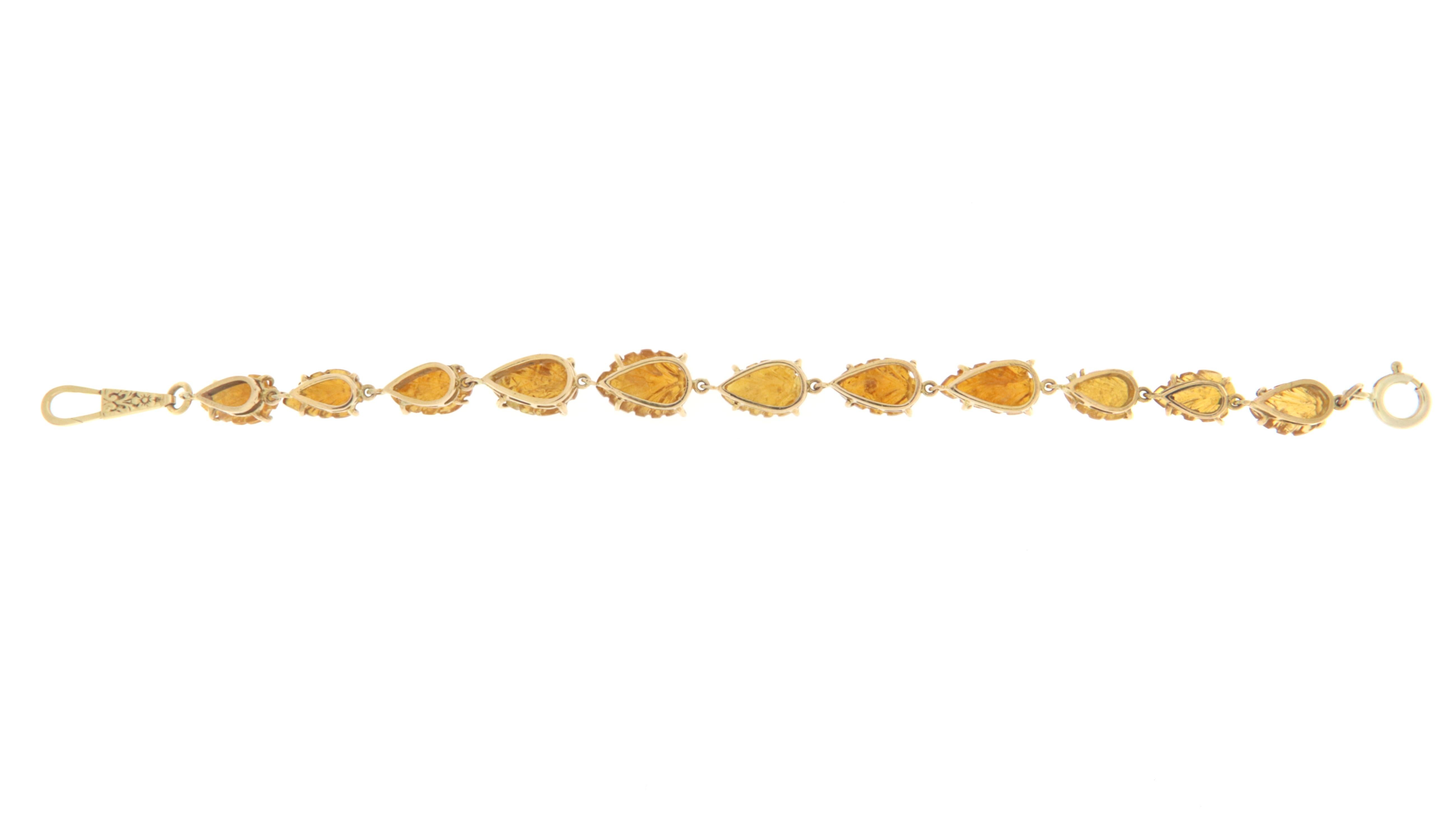 Citrine Leaves 18 Karat Yellow Gold Cuff Bracelet In New Condition For Sale In Marcianise, IT