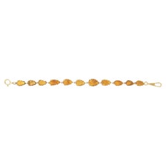 Citrine Leaves 18 Karat Yellow Gold Cuff Bracelet