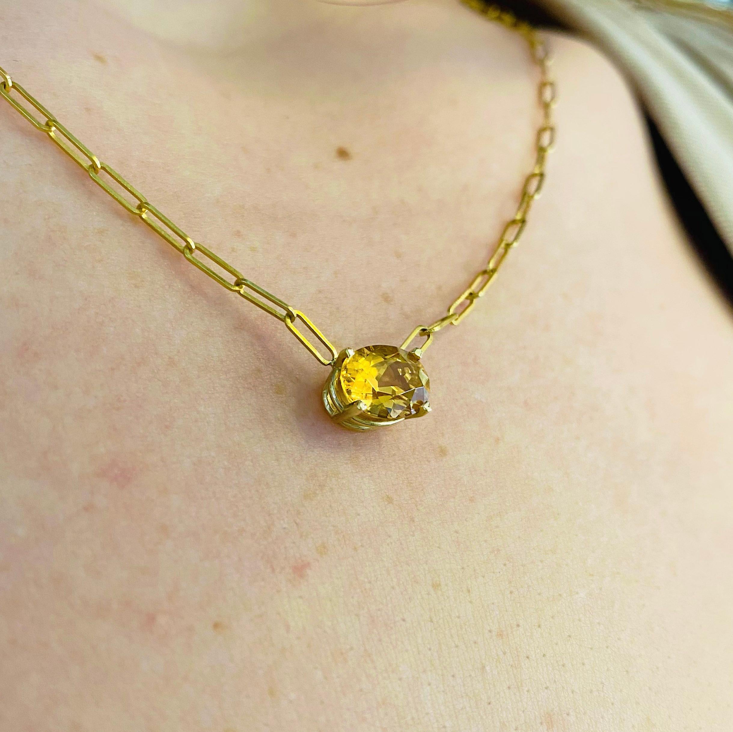 This gorgeous citrine pendant gracing a stylish 14k gold paperclip chain is sure to put a smile on anyone's face! This necklace looks beautiful worn by itself and also looks wonderful in a necklace stack. This necklace would make a wonderful gift
