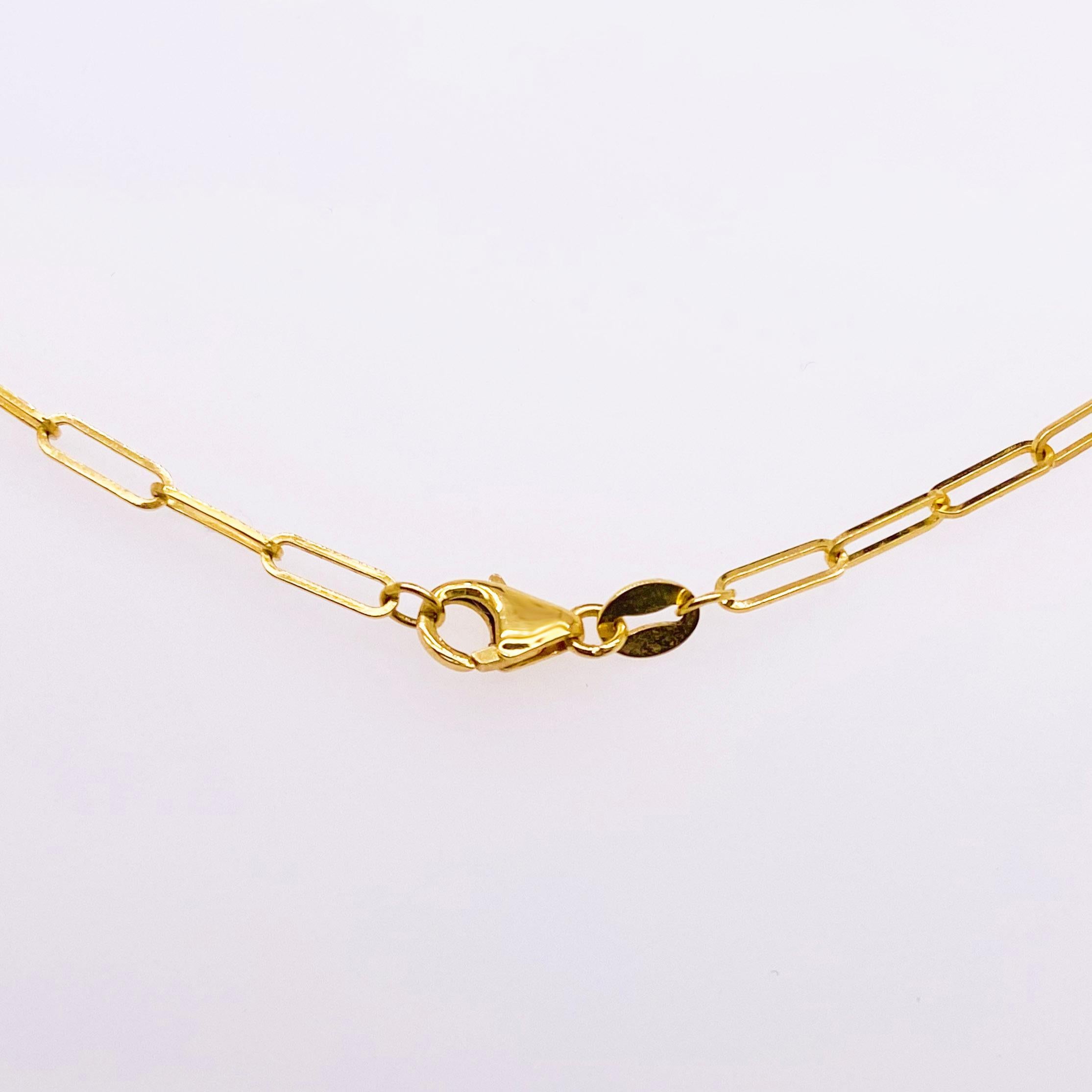 Oval Citrine Stationary Necklace 14K Yellow Gold Paperclip Chain, Paper Clip For Sale 1
