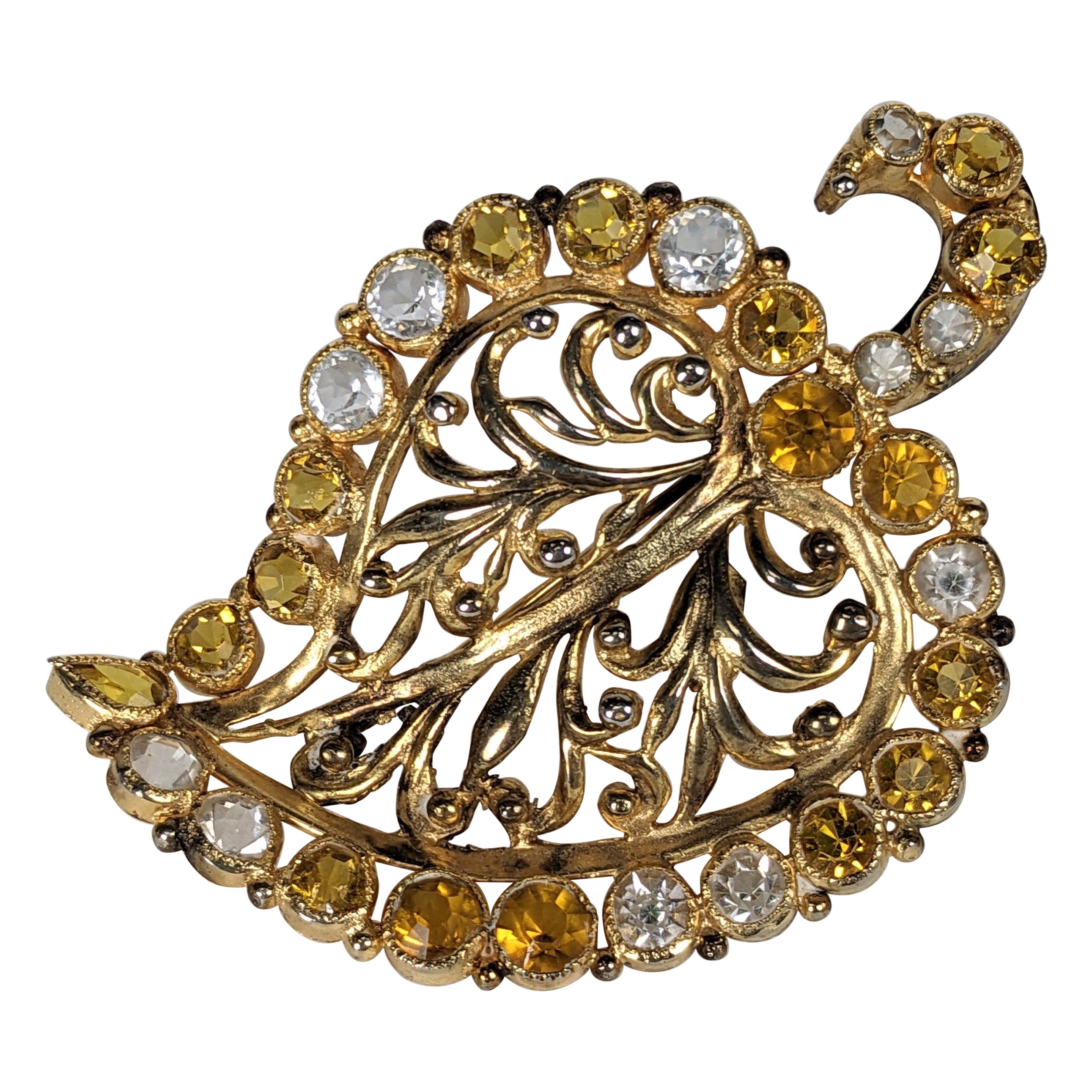 Citrine Multi Crystal Hobe Leaf Brooch For Sale