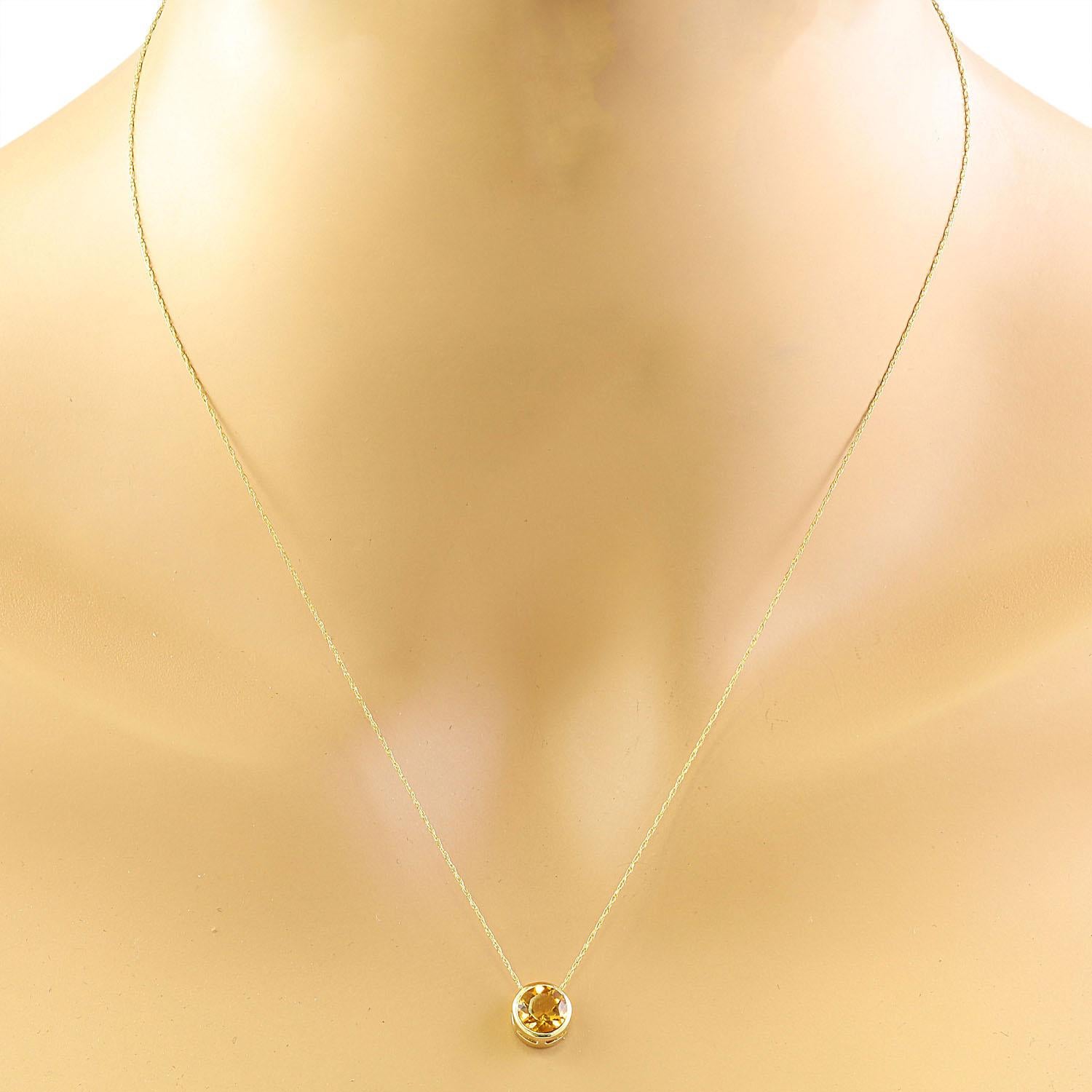 Round Cut Citrine Necklace In 14 Karat Yellow Gold  For Sale