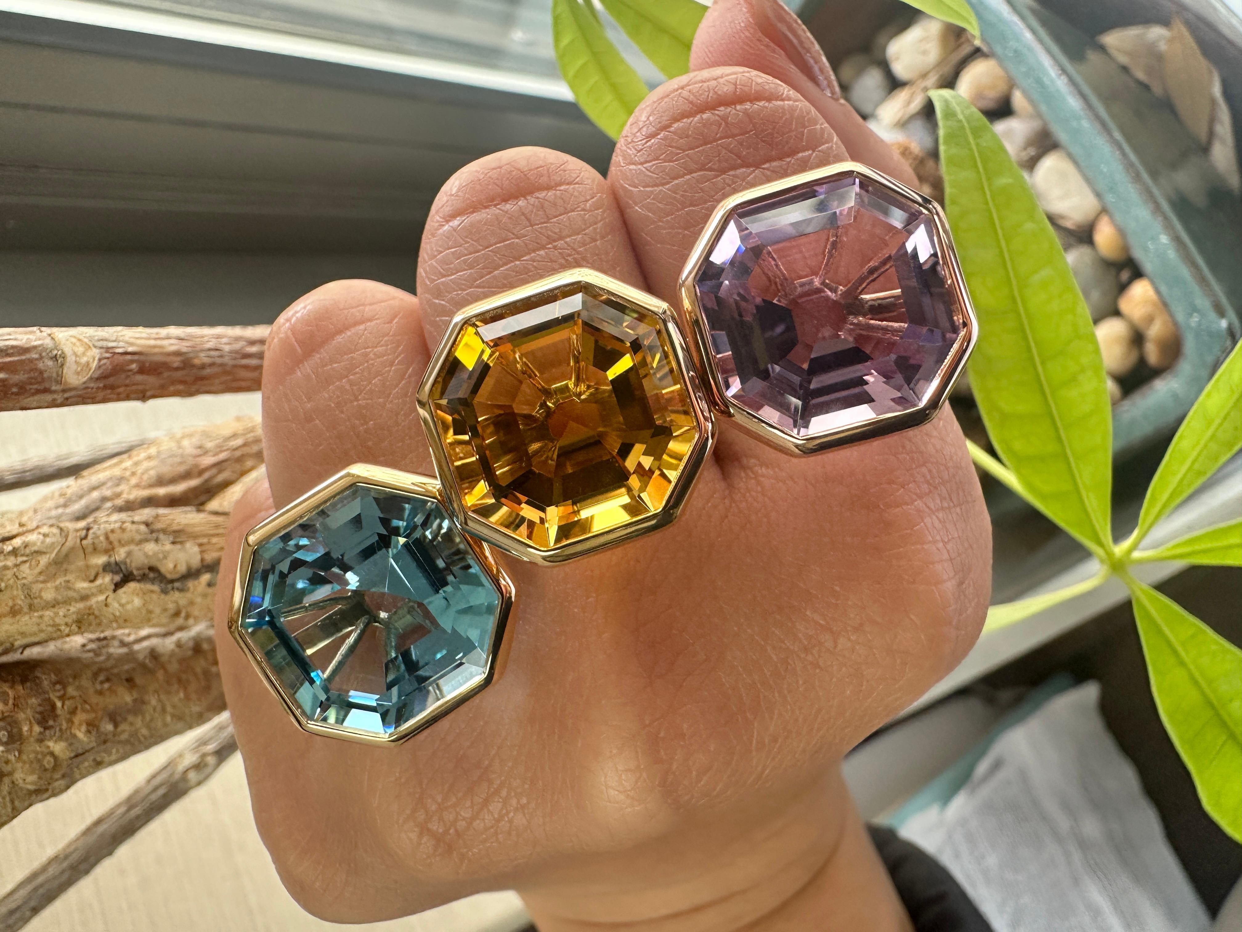 For Sale:  Citrine Octagon Ring with Diamond in 18K Yellow Gold 4