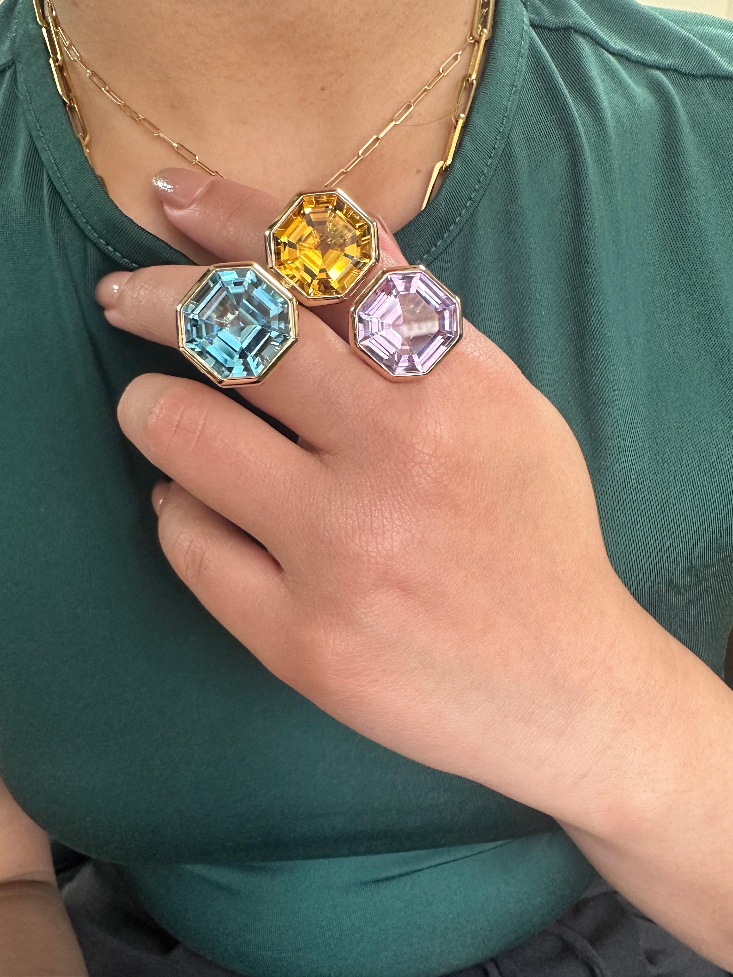 For Sale:  Citrine Octagon Ring with Diamond in 18K Yellow Gold 5