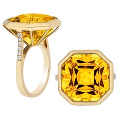 Achteckiger Citrin-Ring mit Diamant in 18 Karat Gelbgold