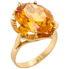 Citrine on Yellow Gold Retro Ring, circa 1970s