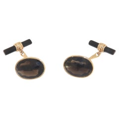 Citrine Onyx 14 Karat Yellow Gold Cufflinks