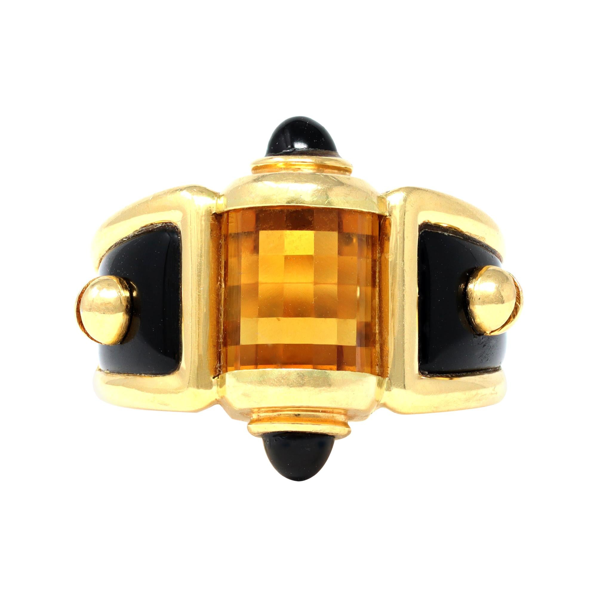 Citrine & Onyx Cocktail Ring Set in 18k Yellow Gold