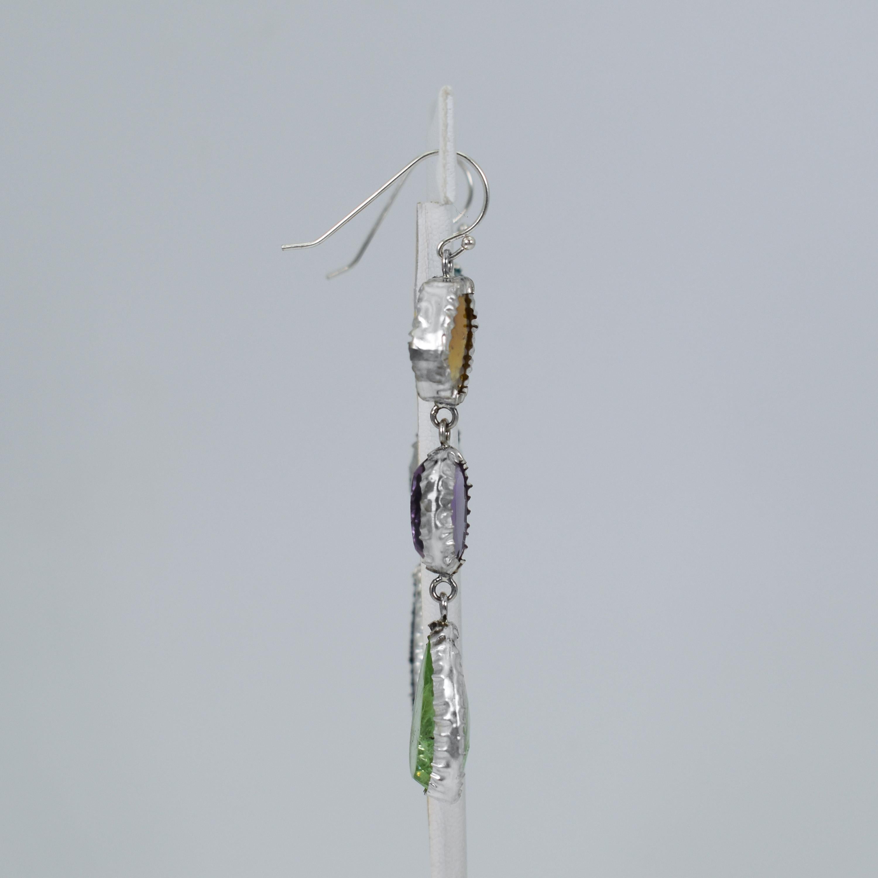 Asymmetrische Ohrringe mit Citrin, Opal und Türkis aus Sterlingsilber (Cabochon) im Angebot