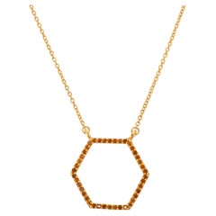 14k Solid Yellow Gold Citrine Hexagon Pendant Necklace Gift For Her
