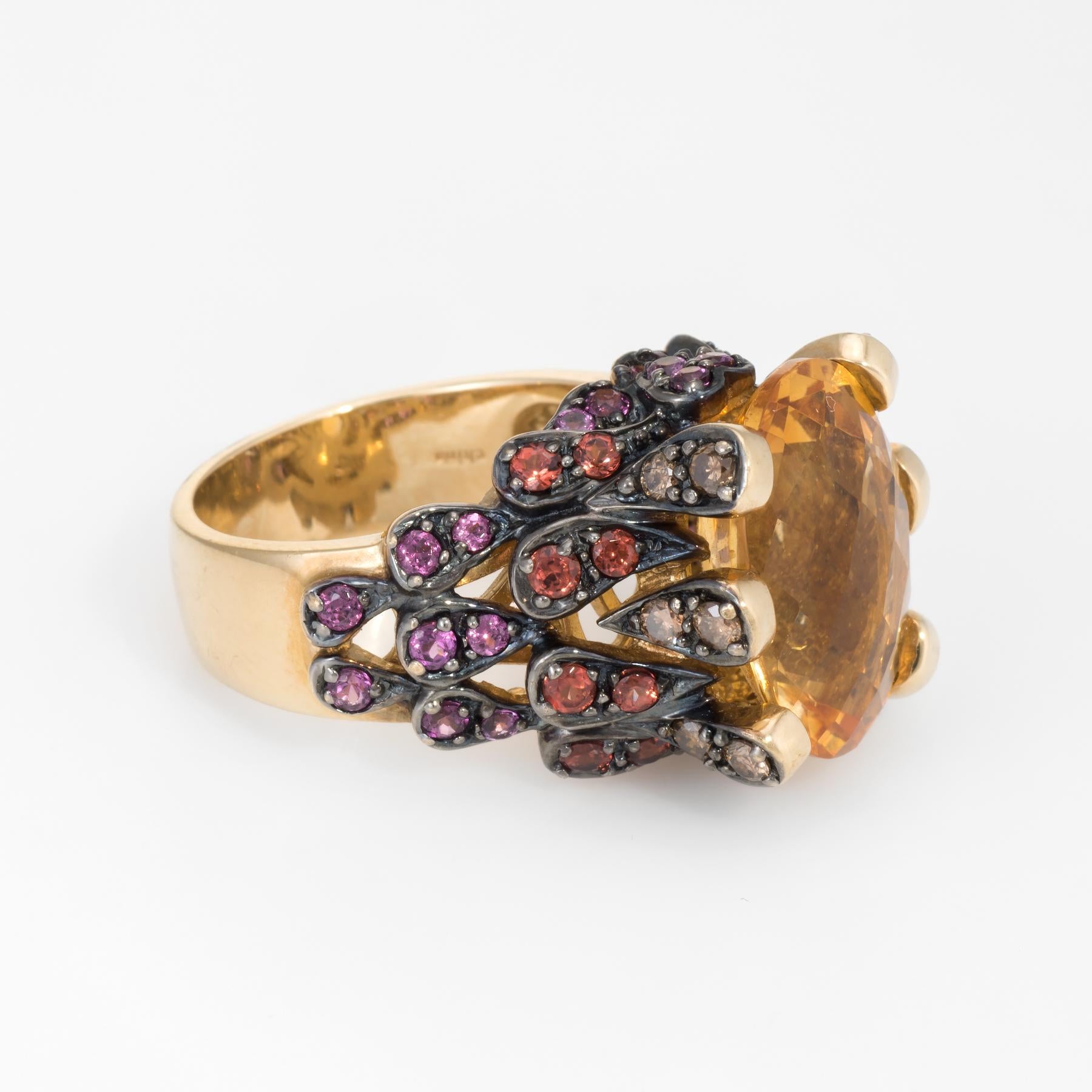 Modern Citrine Orange Diamond Pink Tourmaline Ring 10 Karat Yellow Gold