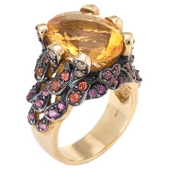 Citrine Orange Diamond Pink Tourmaline Ring 10 Karat Yellow Gold