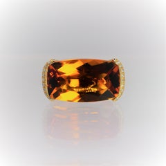 Citrine Orange Rectangular Cut Statement Ring in 18Kt Yellow Gold with Diamonds