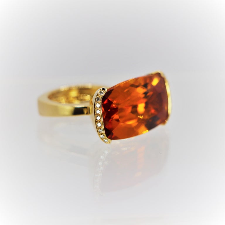 Citrine Orange Rectangular Cut Statement Ring in 18Kt Yellow Gold with ...