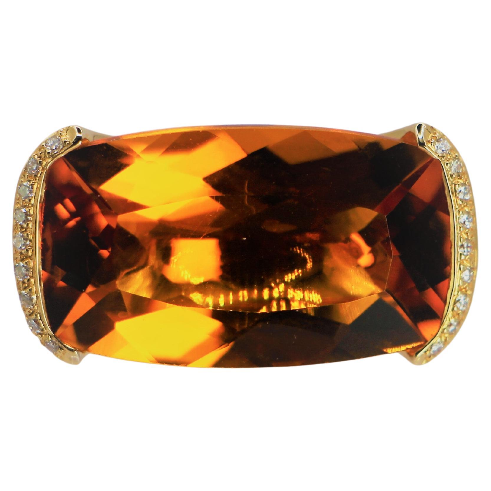 Citrine Orange Rectangular Cut Statement Ring in 18Kt Yellow Gold with Diamonds For Sale