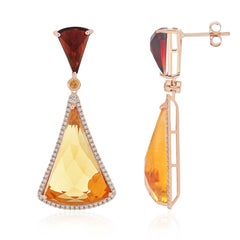 Citrine, Orange sapphire, Garnet and Diamond Studded 18k Rose Gold Earring