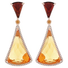 Citrine, Orange sapphire, Garnet and Diamond Studded 18k Rose Gold Earring