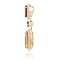 Citrine, Orange Sapphire, Garnet and Diamond Studded Pendant in 14K Yellow Gold