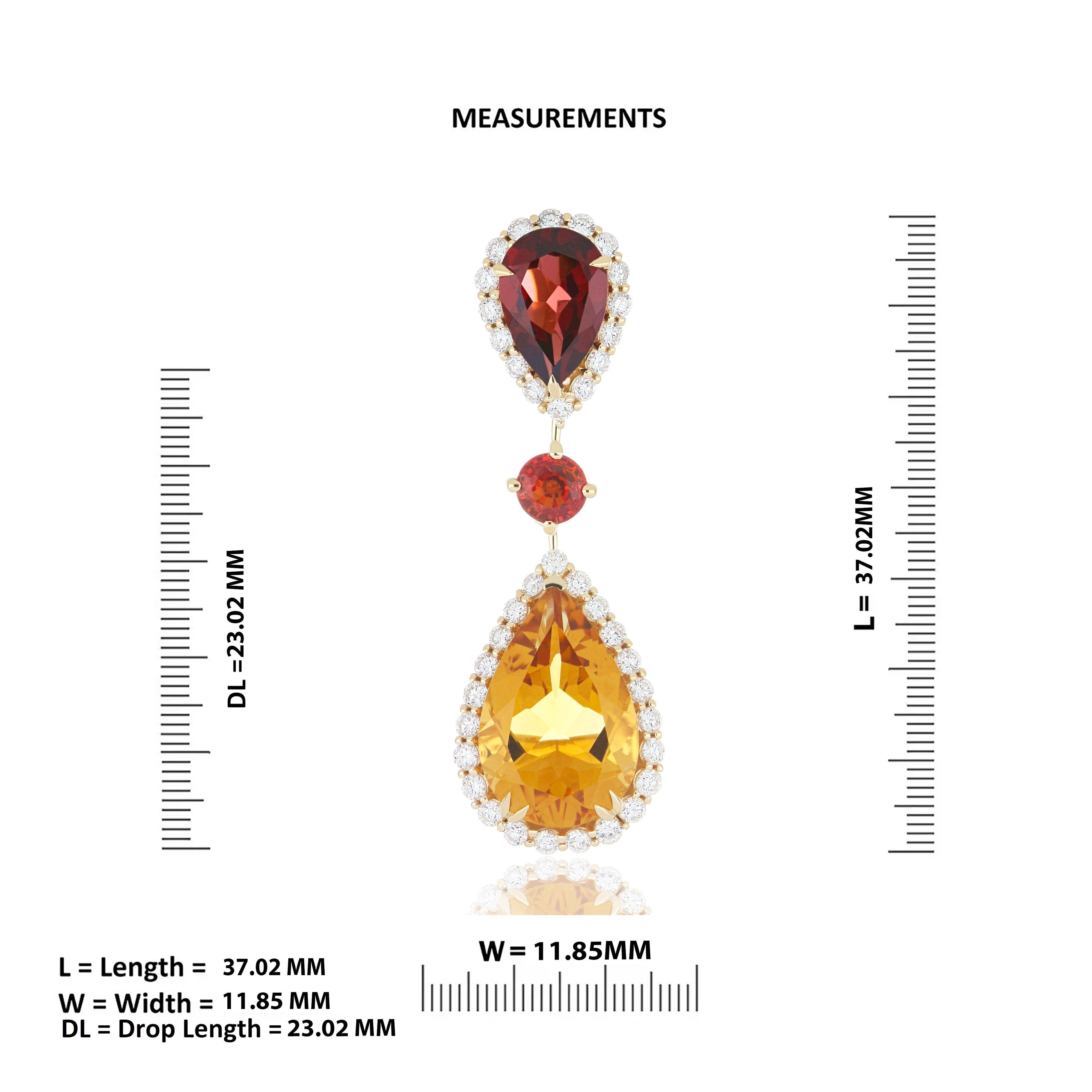 Citrine, Orange Sapphire, Garnet and Diamond Studded Pendant in 14K Yellow Gold For Sale 4