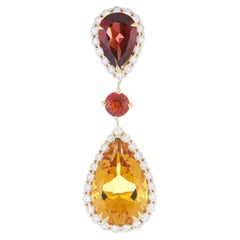 Citrine, Orange Sapphire, Garnet and Diamond Studded Pendant in 14K Yellow Gold