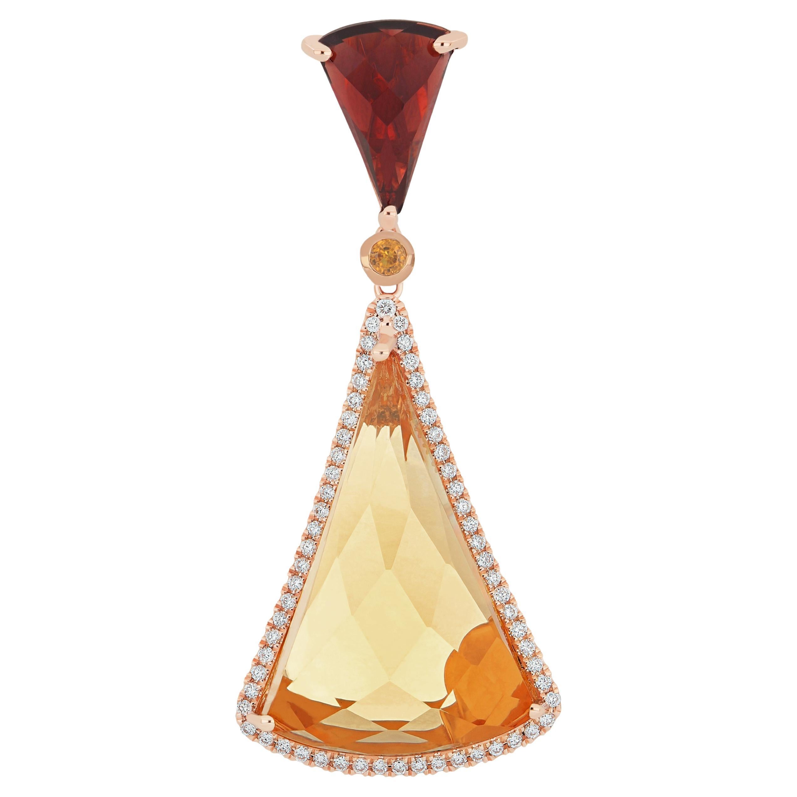 Citrine, Orange Sapphire, Garnet and Diamond Studded Pendant in 18k Rose Gold