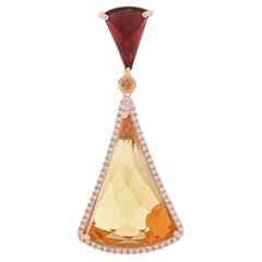 Citrine, Orange Sapphire, Garnet and Diamond Studded Pendant in 18k Rose Gold