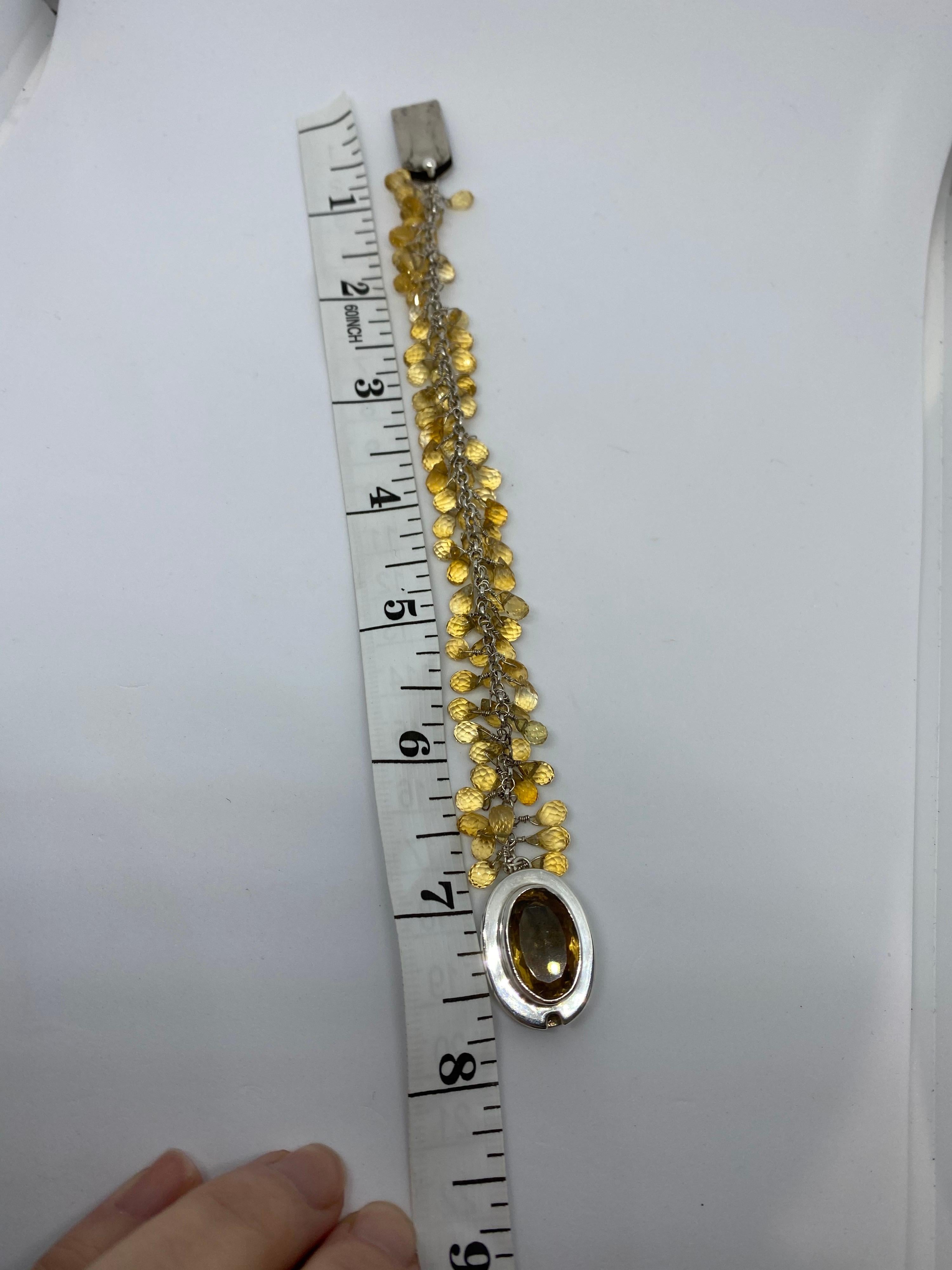Contemporary Citrine Oval and Briolette Bracelet in Sterling Silver For Sale