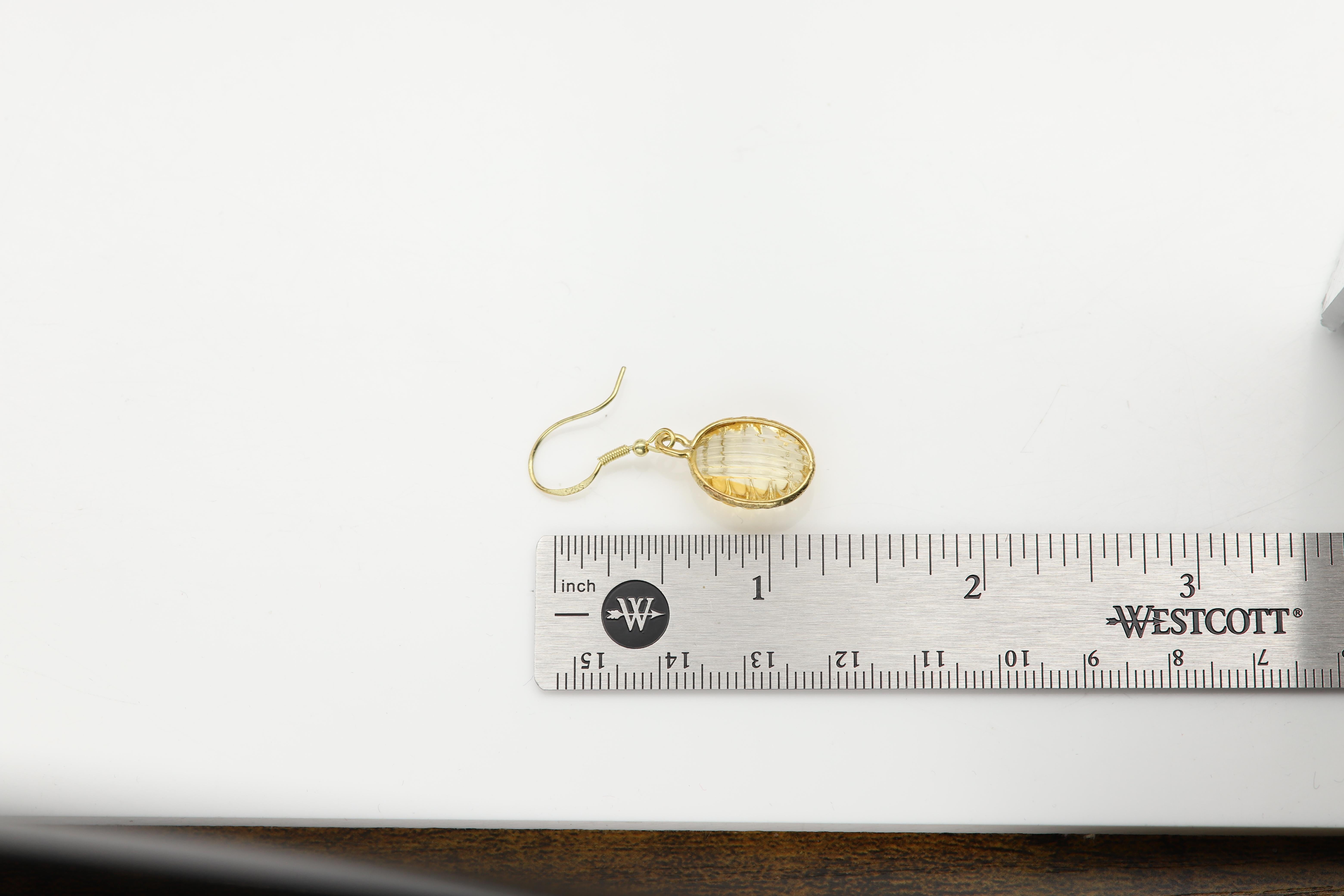 Orecchini ovali di citrino in oro giallo 14 carati e argento .925 in vendita 3
