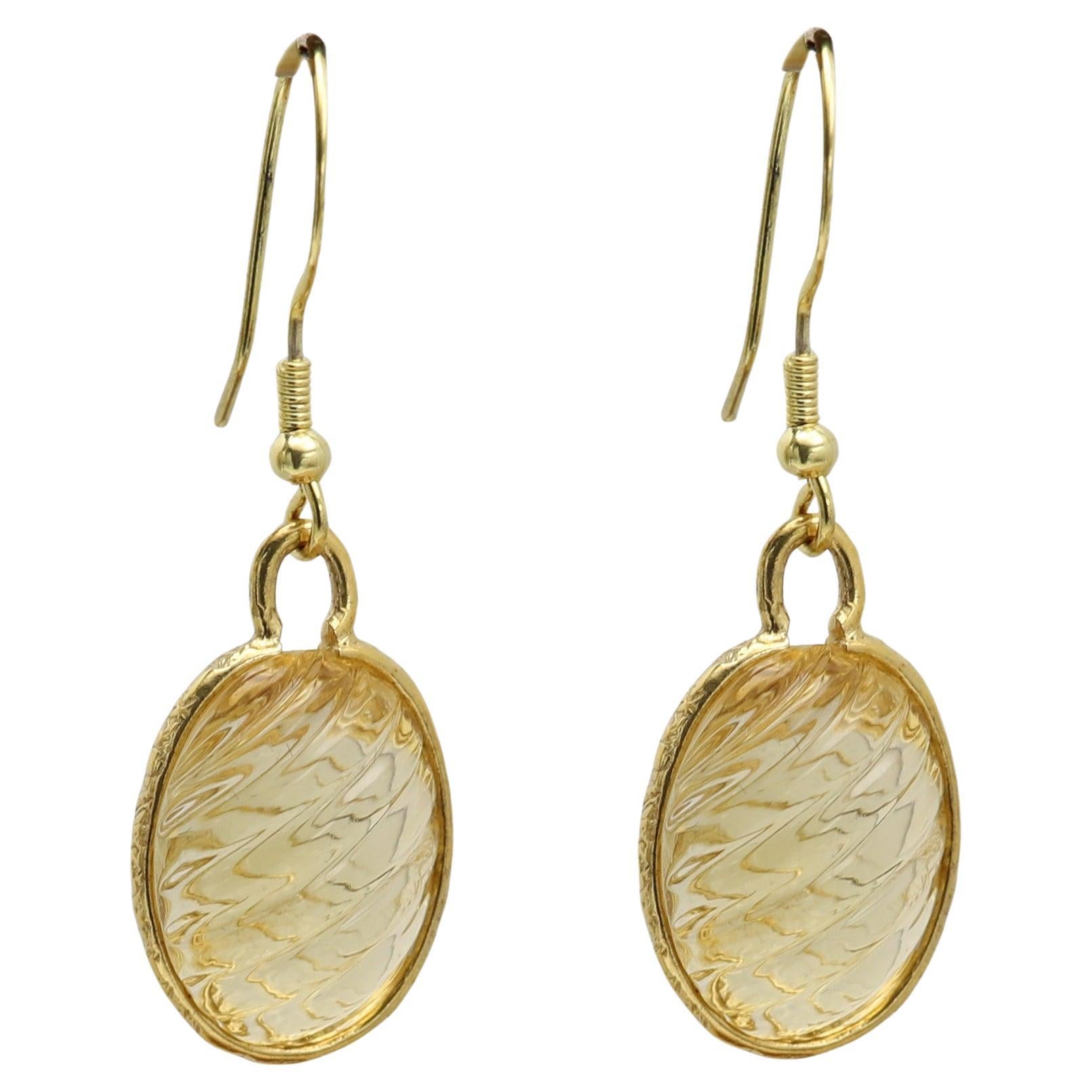 Citrine Oval Earrings 14 Karat Yellow Gold over .925 Silver Dangling Earrings