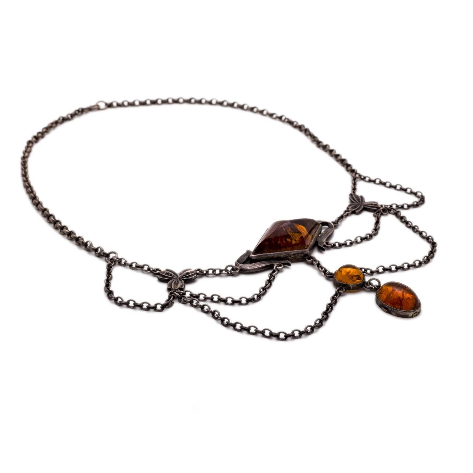 Citrin Oxidiertes Silber Drapierte Arts & Crafts Halskette (Arts and Crafts) im Angebot