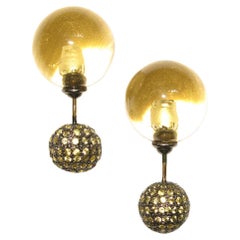 Citrine & Sapphire With Pave Diamond Ball Tunnel Earrings Made in Gold & Silver