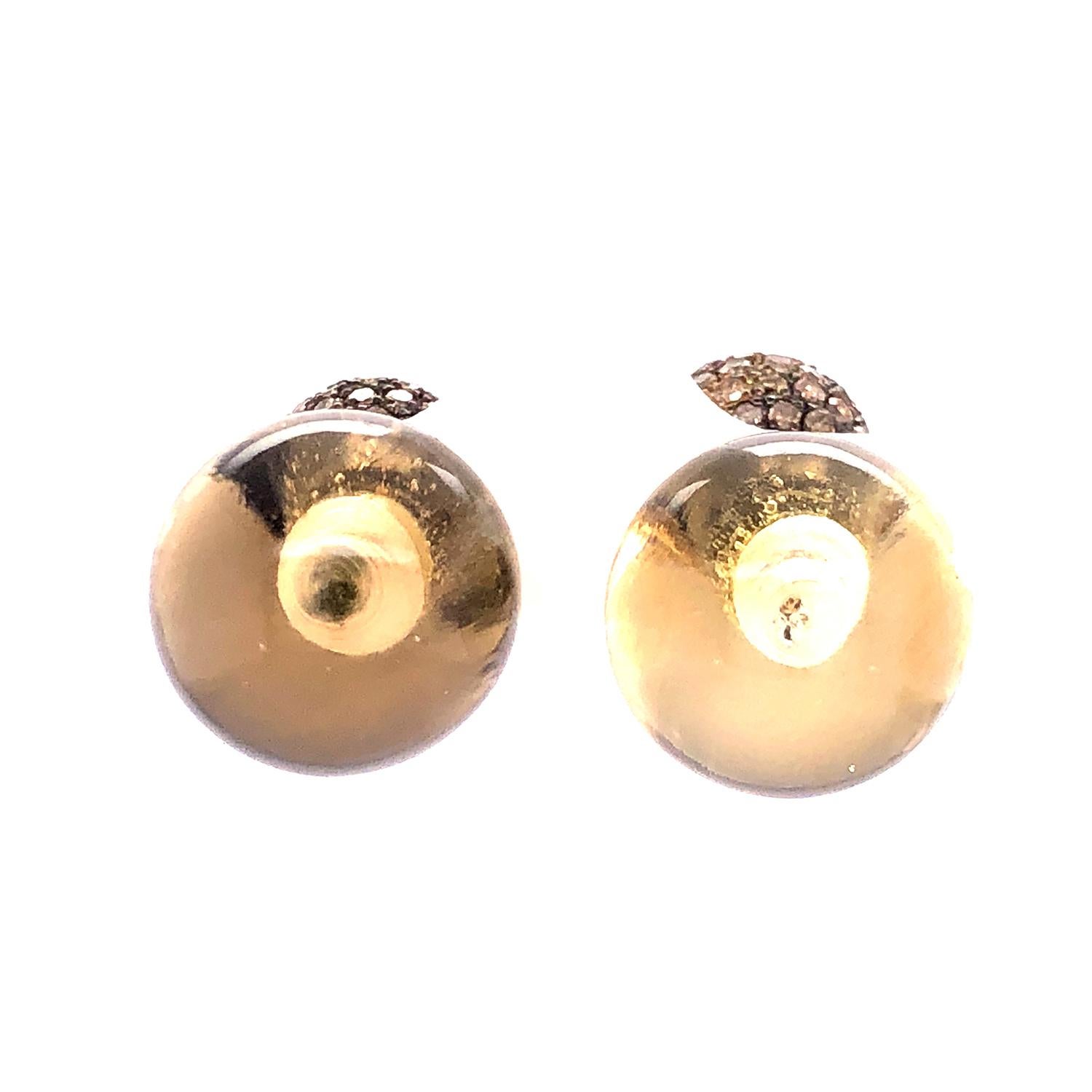 Artisan Citrine & Pave Diamond Ball Tunnel Earrings Made in 14k Gold & Silver For Sale