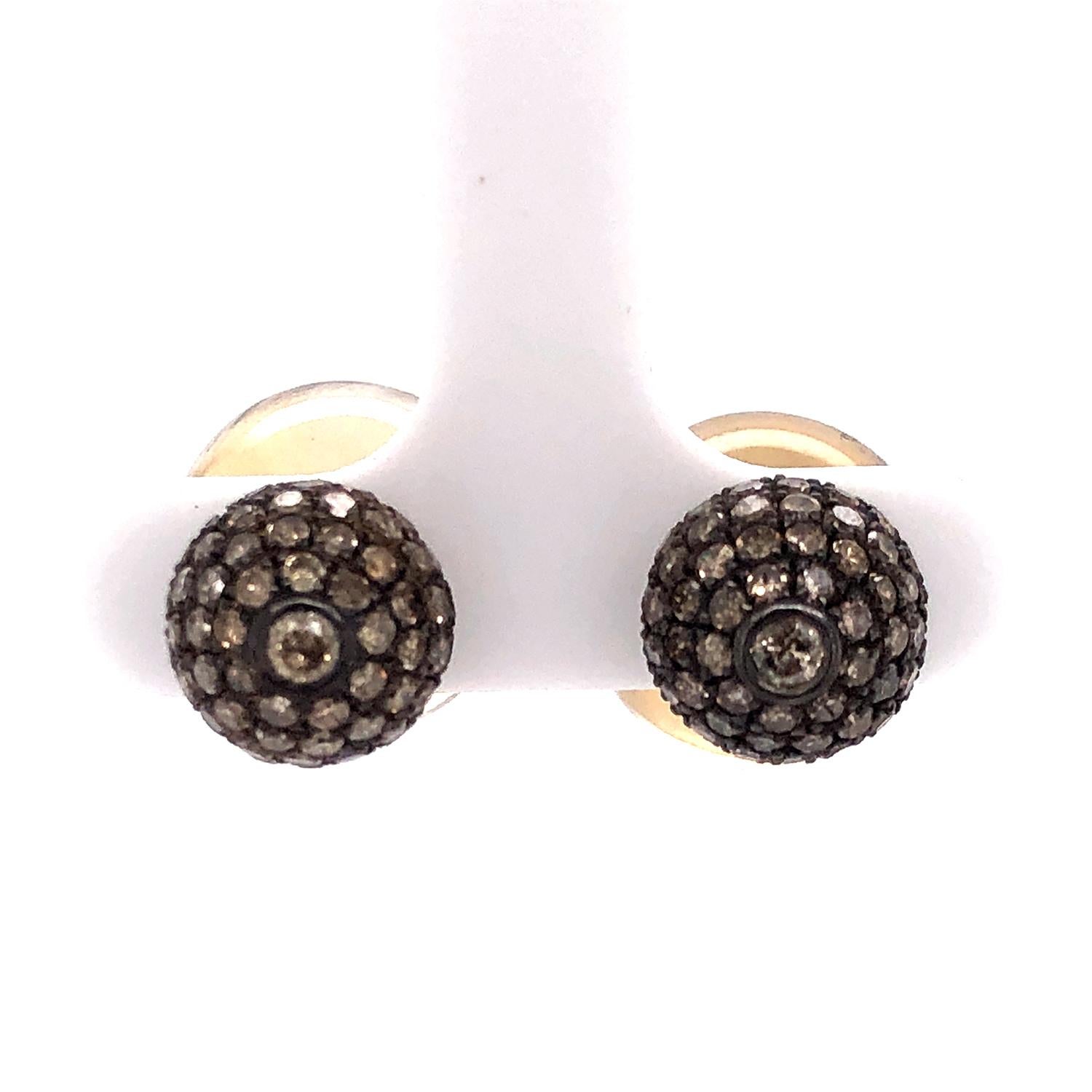 Citrine & Pave Diamond Ball Tunnel Earrings Made in 14k Gold & Silver In New Condition For Sale In New York, NY
