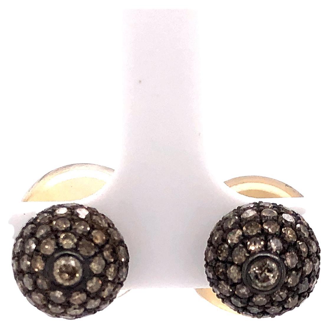Citrine & Pave Diamond Ball Tunnel Earrings Made in 14k Gold & Silver For Sale