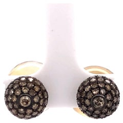 Citrine & Pave Diamond Ball Tunnel Earrings Made in 14k Gold & Silver