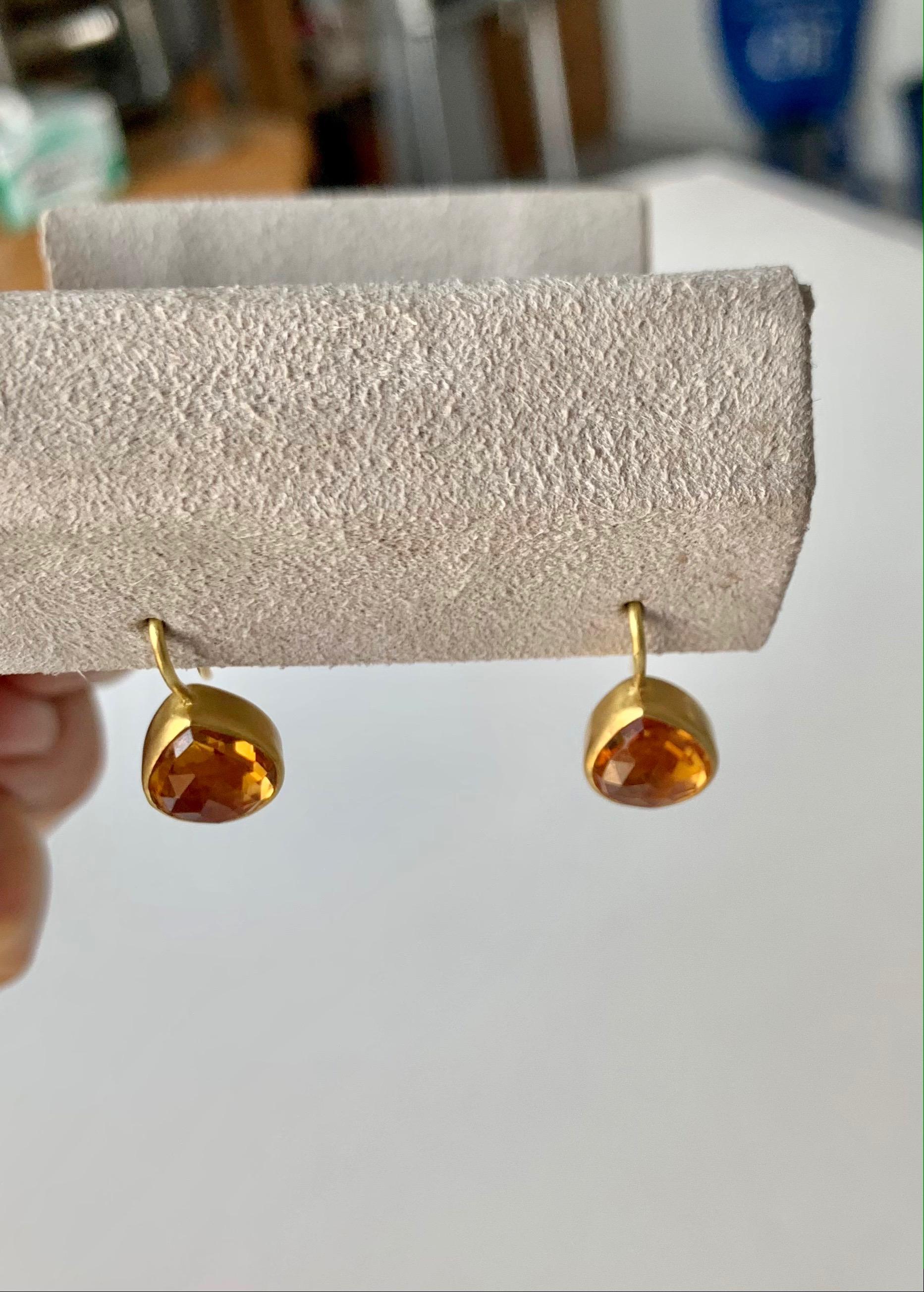 Artist Citrine Pear Shape Drop Earrings in 22 Karat Gold