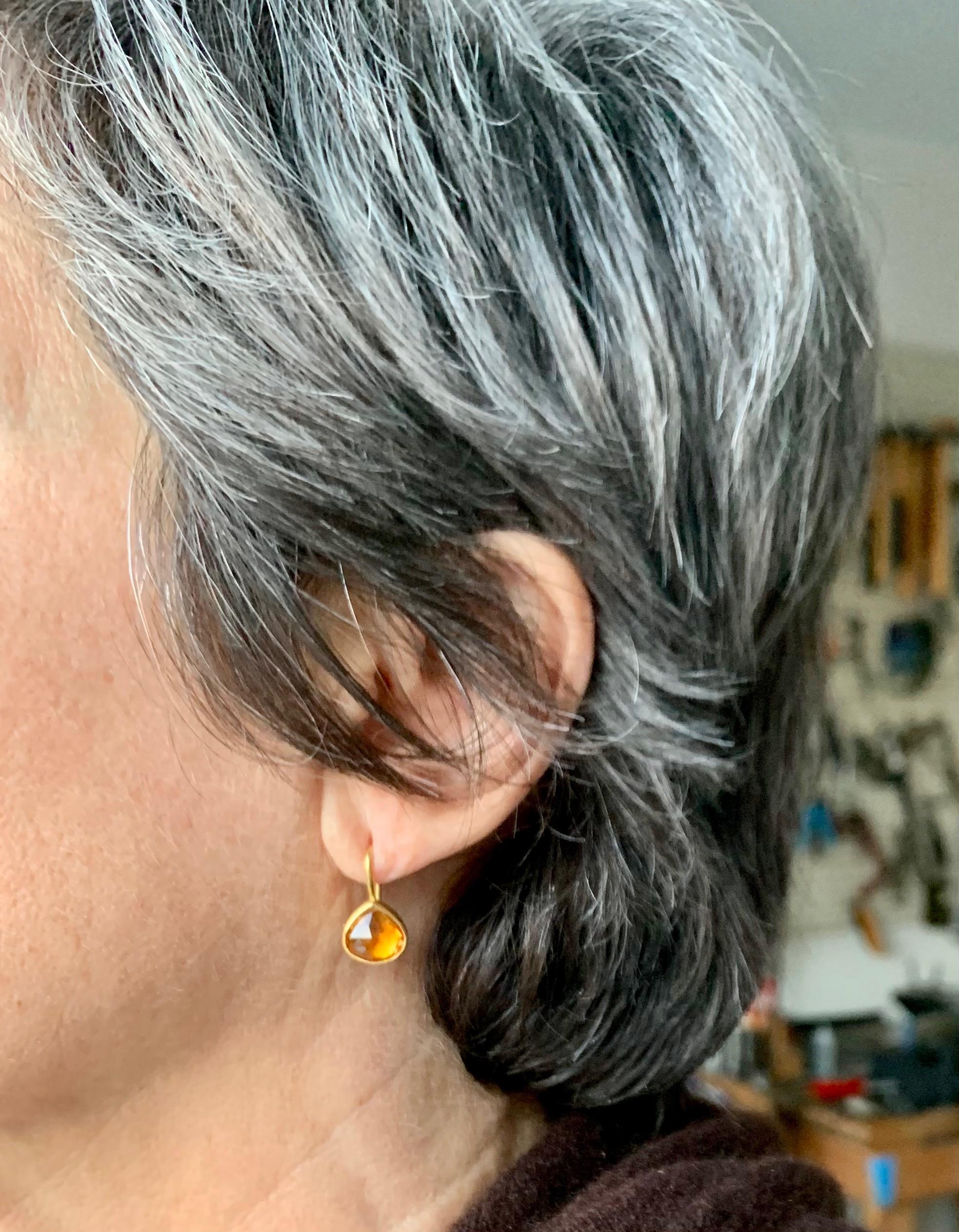 Women's Citrine Pear Shape Drop Earrings in 22 Karat Gold