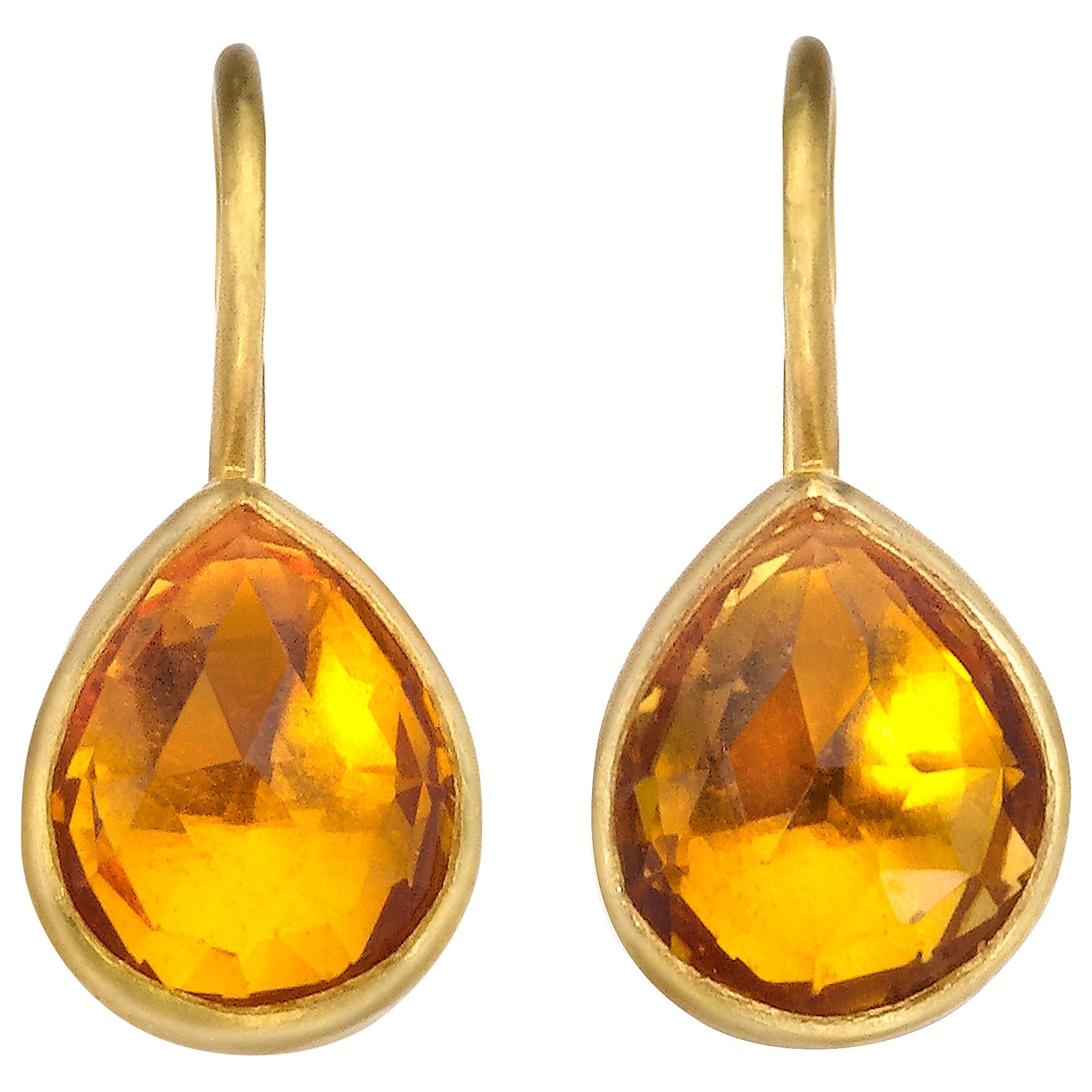 Citrine Pear Shape Drop Earrings in 22 Karat Gold