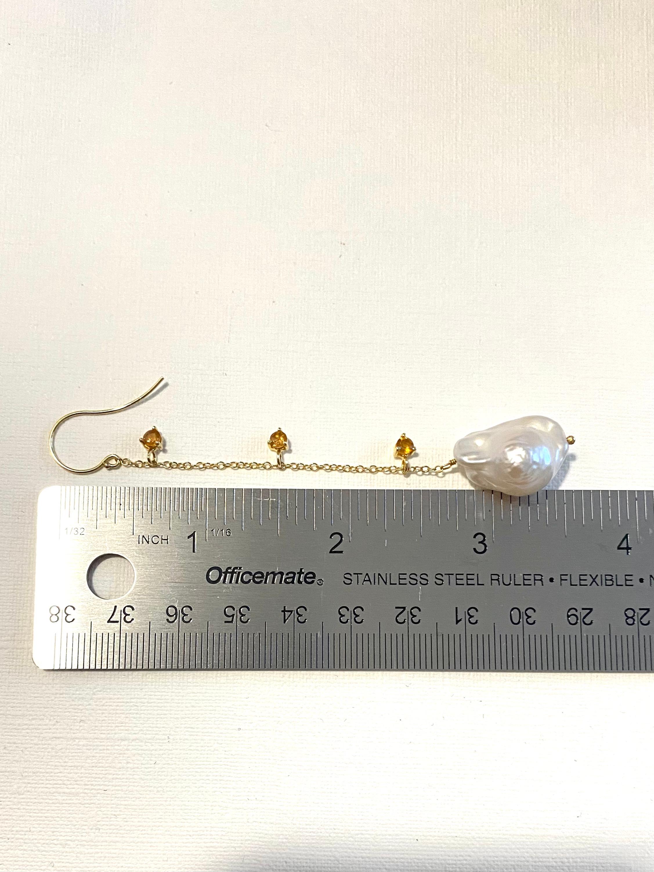 Citrine Pearl Drop Chain Earring For Sale 4