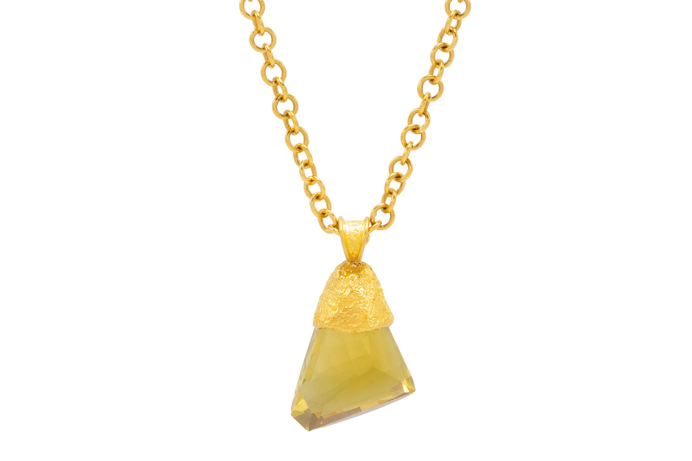 Artisan Citrine Pendant in 22k Gold, by Tagili For Sale
