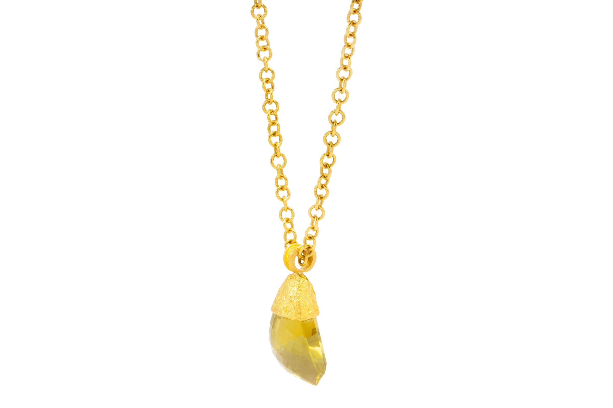 Rough Cut Citrine Pendant in 22k Gold, by Tagili For Sale