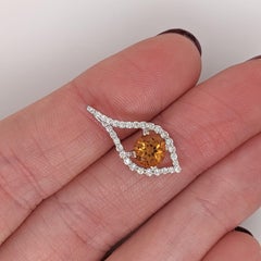 Citrine Pendant Necklace with Earth Mined Diamonds: Solid 14K Gold, Round 5mm
