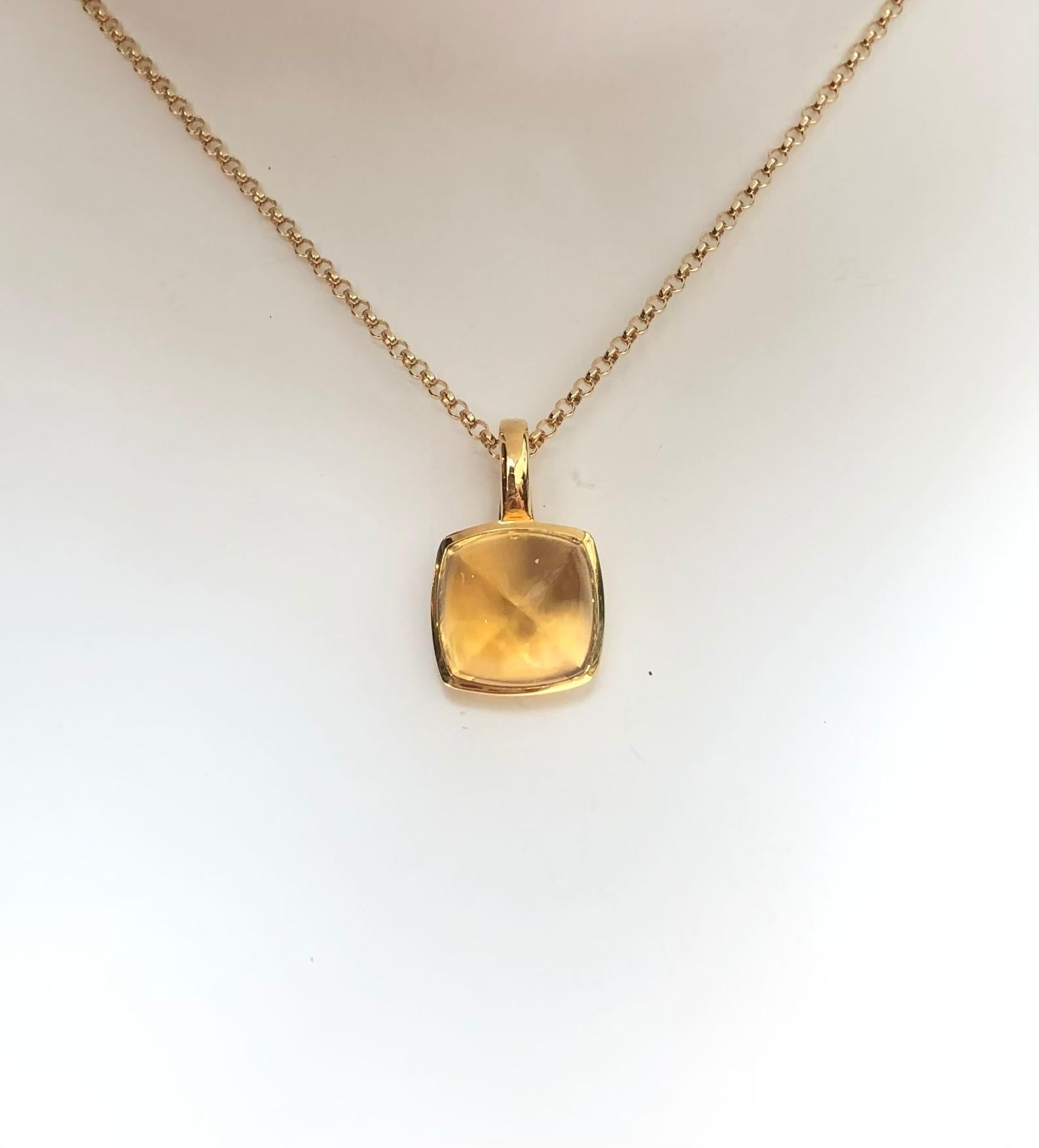 Citrine 9.44 carats Pendant set in 18 Karat Gold Settings
(chain not included)

Width:  1.0 cm 
Length: 2.1 cm
Total Weight: 4.49 grams

