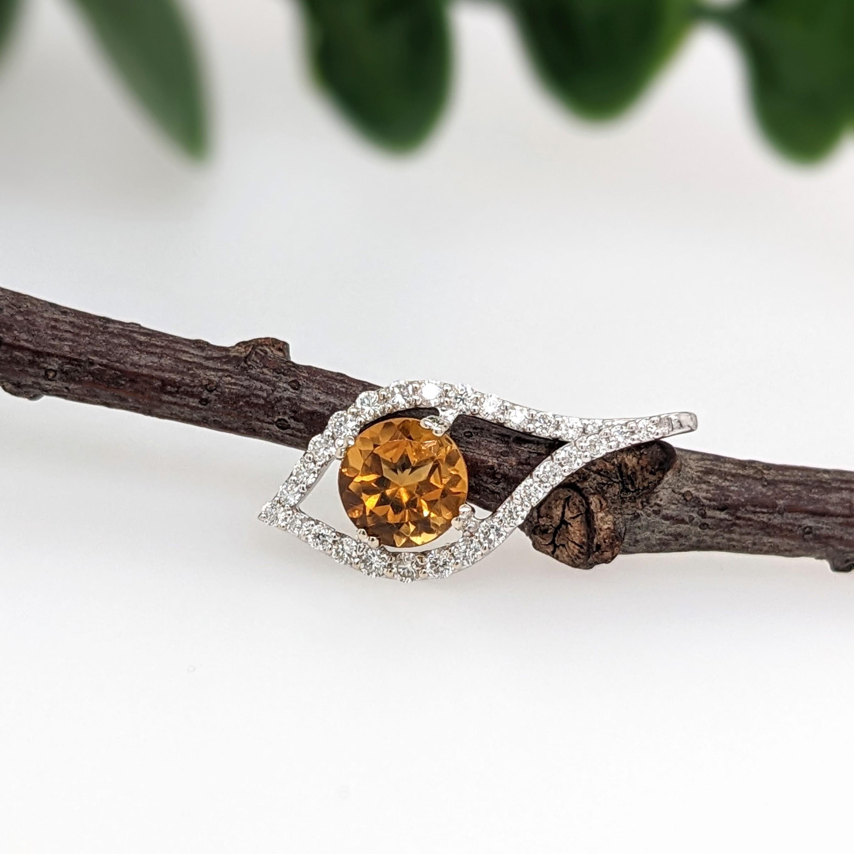 Citrine Pendant w Earth Mined Diamonds in Solid 14K White Gold Round 5mm In New Condition For Sale In Columbus, OH