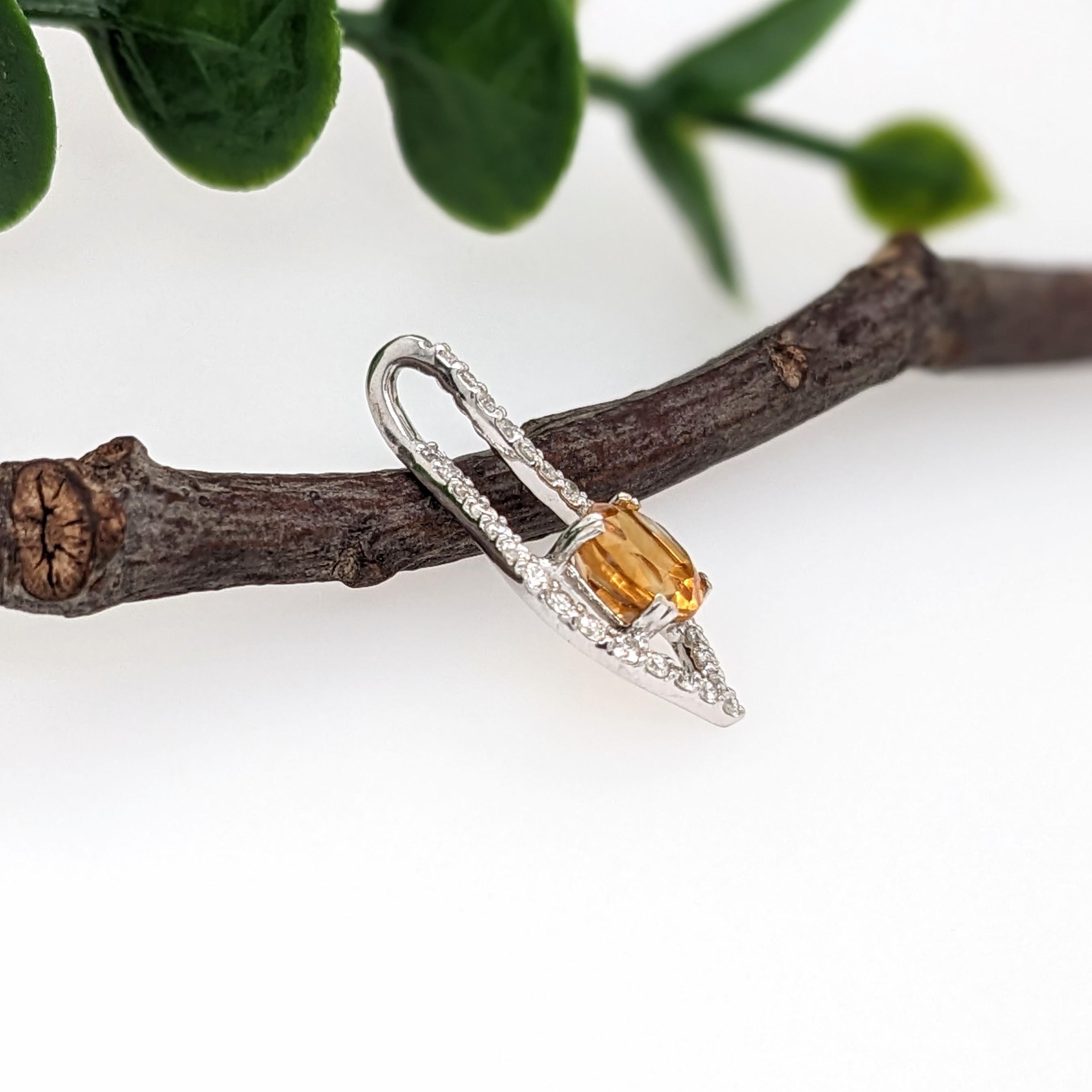 Citrine Pendant w Earth Mined Diamonds in Solid 14K White Gold Round 5mm For Sale 1