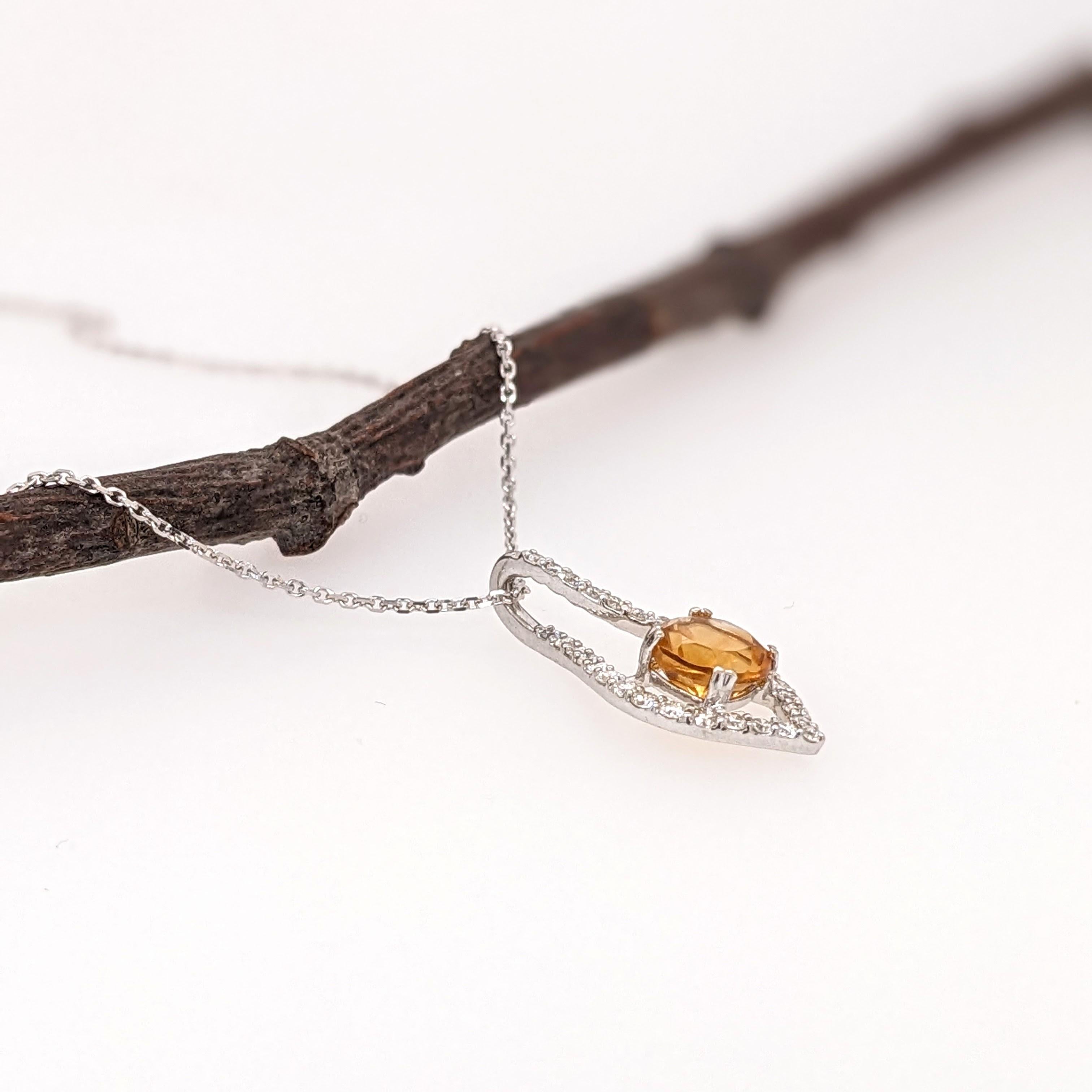 Citrine Pendant w Earth Mined Diamonds in Solid 14K White Gold Round 5mm For Sale 2