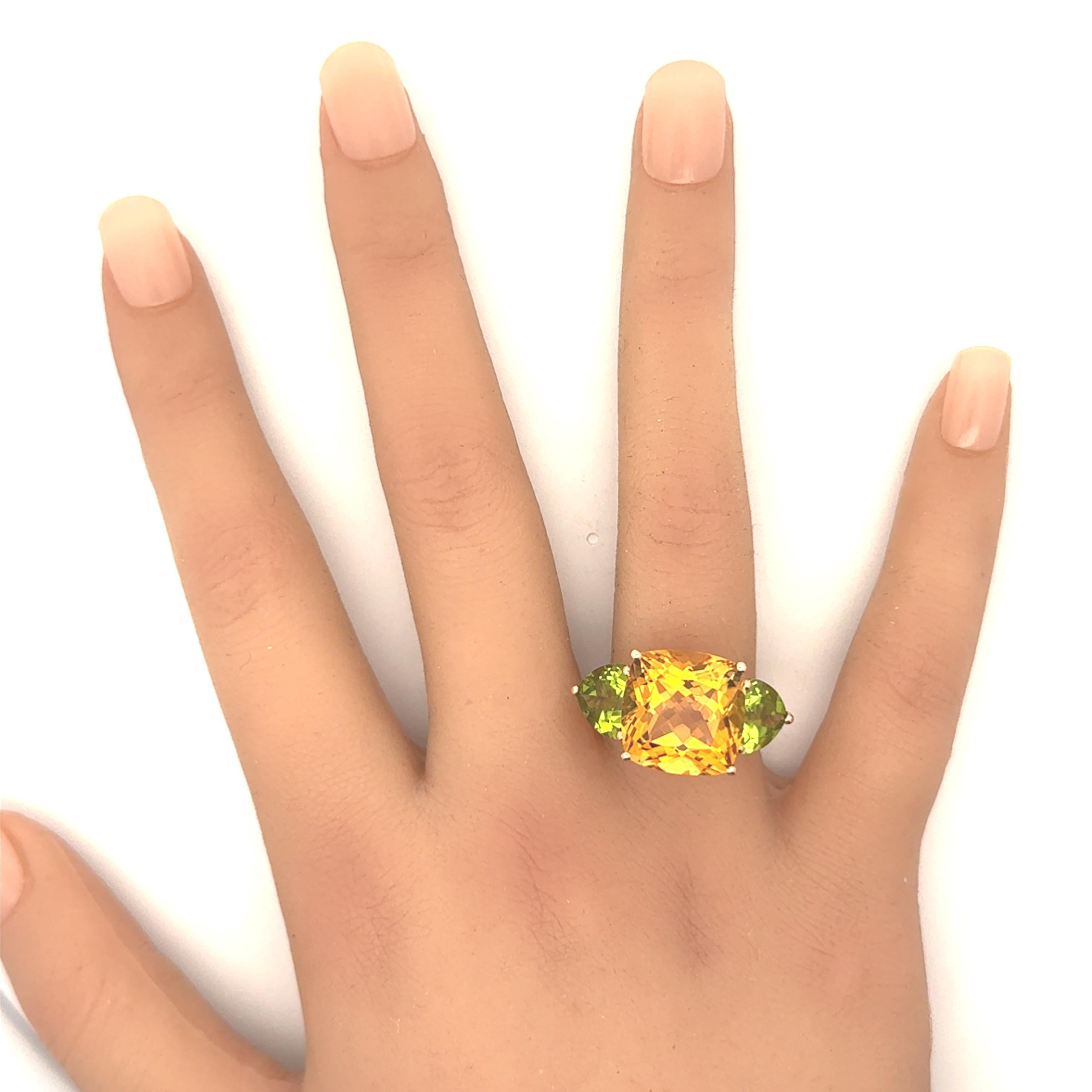 Citrine Peridot 14K Gold Three-Stone Ring Pour femmes en vente