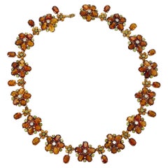 Citrine Peridot and Diamond Necklace and Bracelet Flower Suite